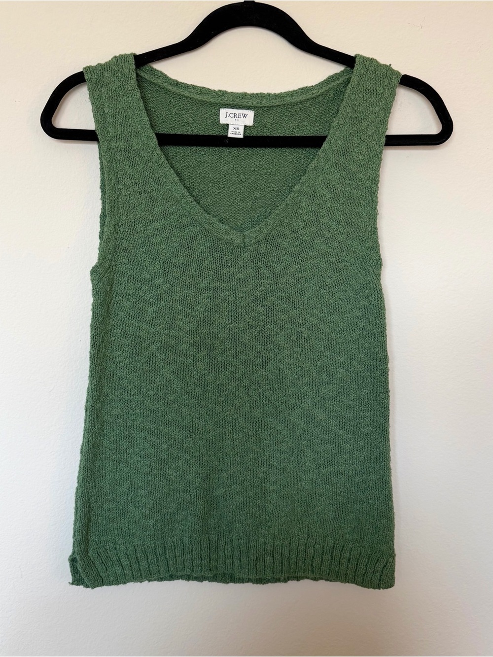 J.Crew Olive Green Textured Knit V-Neck Sweater Tank XS